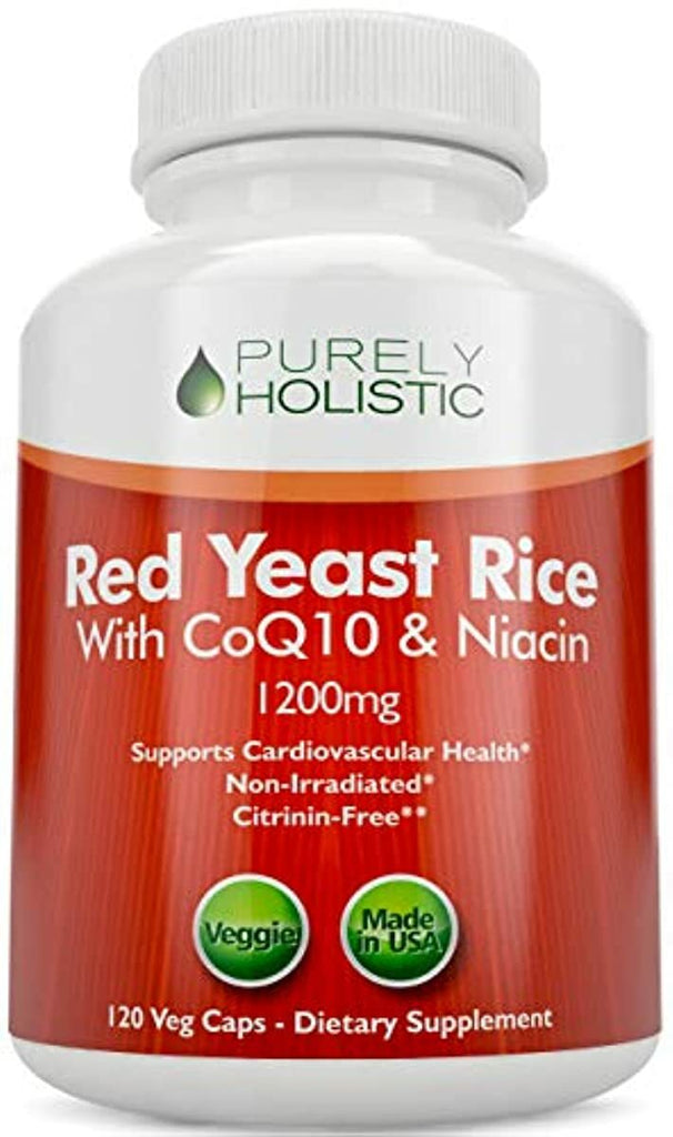Red Yeast Rice 1200mg with CoQ10 & Flush Free Niacin 120 Vegetarian Capsules - Non Irradiated, Citrinin Free, Supports Healthy Cholesterol Levels & Cardiovascular System