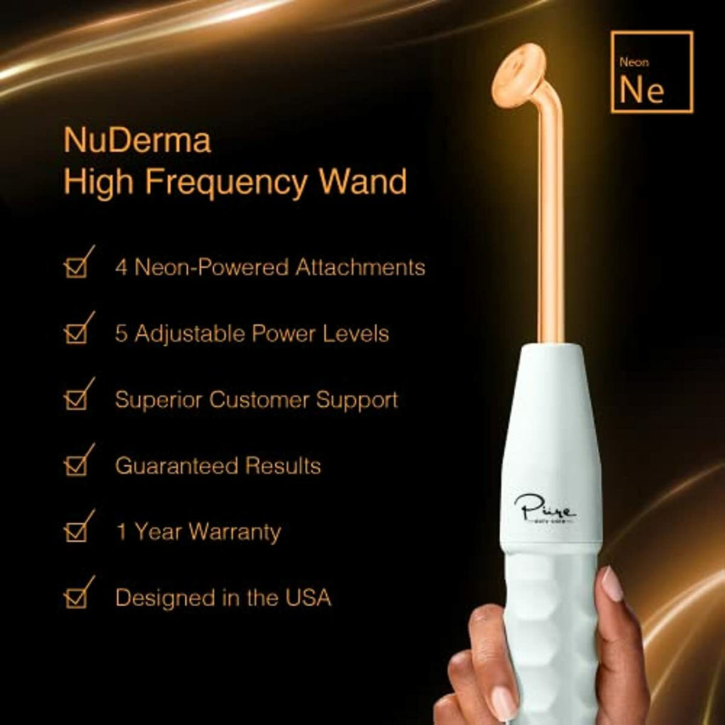 NuDerma Portable Handheld High Frequency Skin Therapy Wand Machine w/Neon – Anti-Aging - Skin Tightening - Wrinkle Reducing - Dark Circles – Blemish Control - Hair & Scalp Stimulator