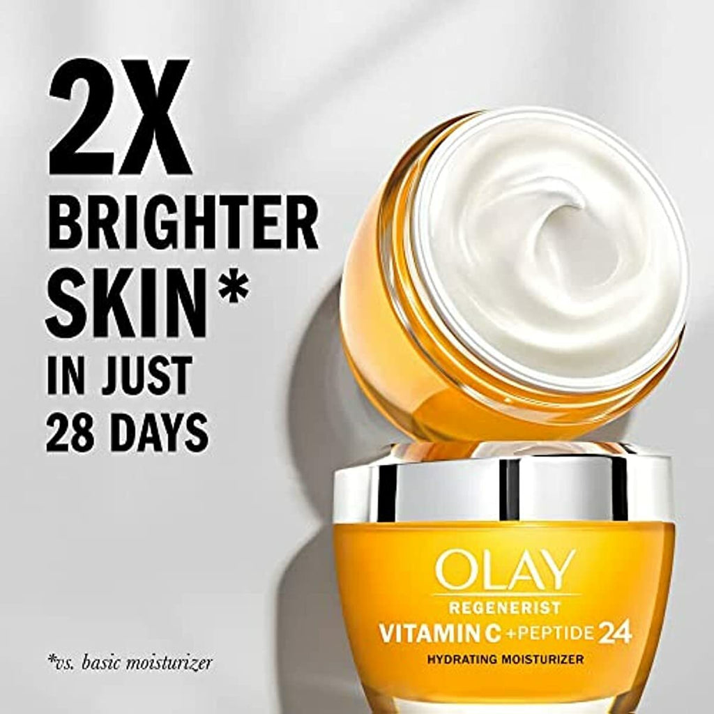 Olay Regenerist Vitamin C + Peptide 24 Brightening Face Moisturizer for Brighter Skin, Lightweight anti aging cream for dark spots, Includes Olay Whip Travel size for dry skin