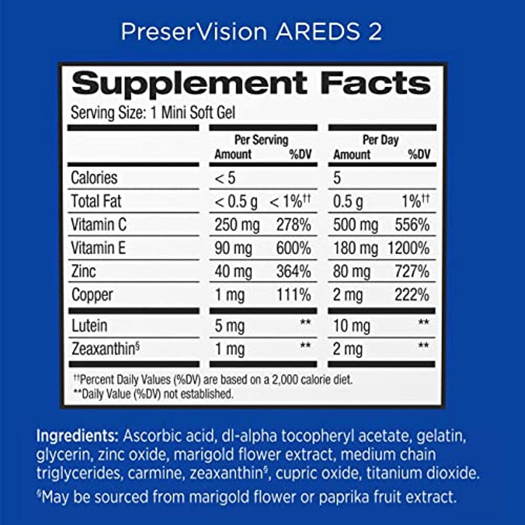 PreserVision AREDS 2 Eye Vitamin & Mineral Supplement, Contains Lutein, Vitamin C, Zeaxanthin, Zinc, Copper & Vitamin E, 90 Softgels (Packaging May Vary)