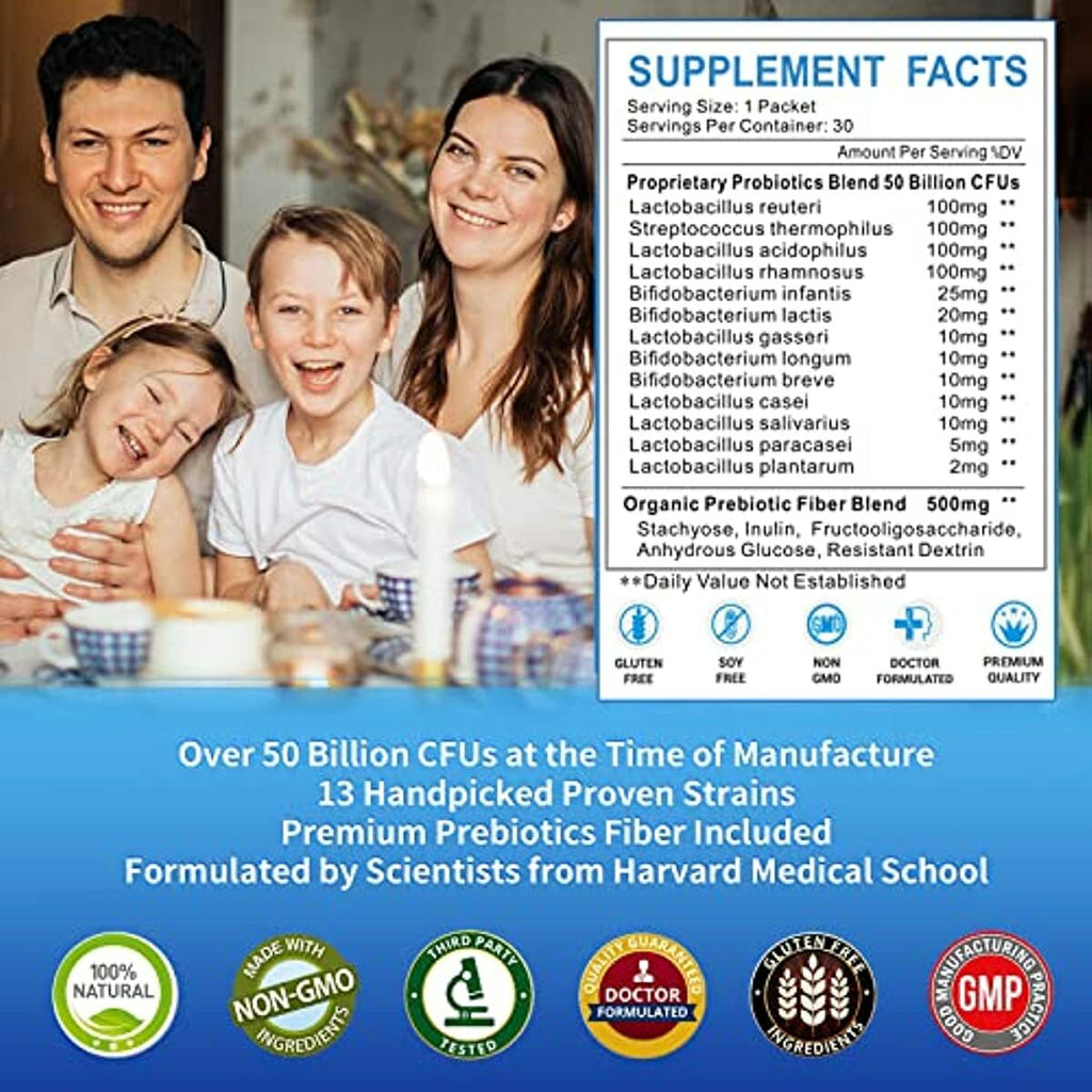 ZEBORA Probiotics for Women, Men and Kids, Prebiotics and Probiotics Powder for Digestive and Immune Gut Health - Support Healthy-Respiratory-System Gluten Free and Non GMO, 30 Packets