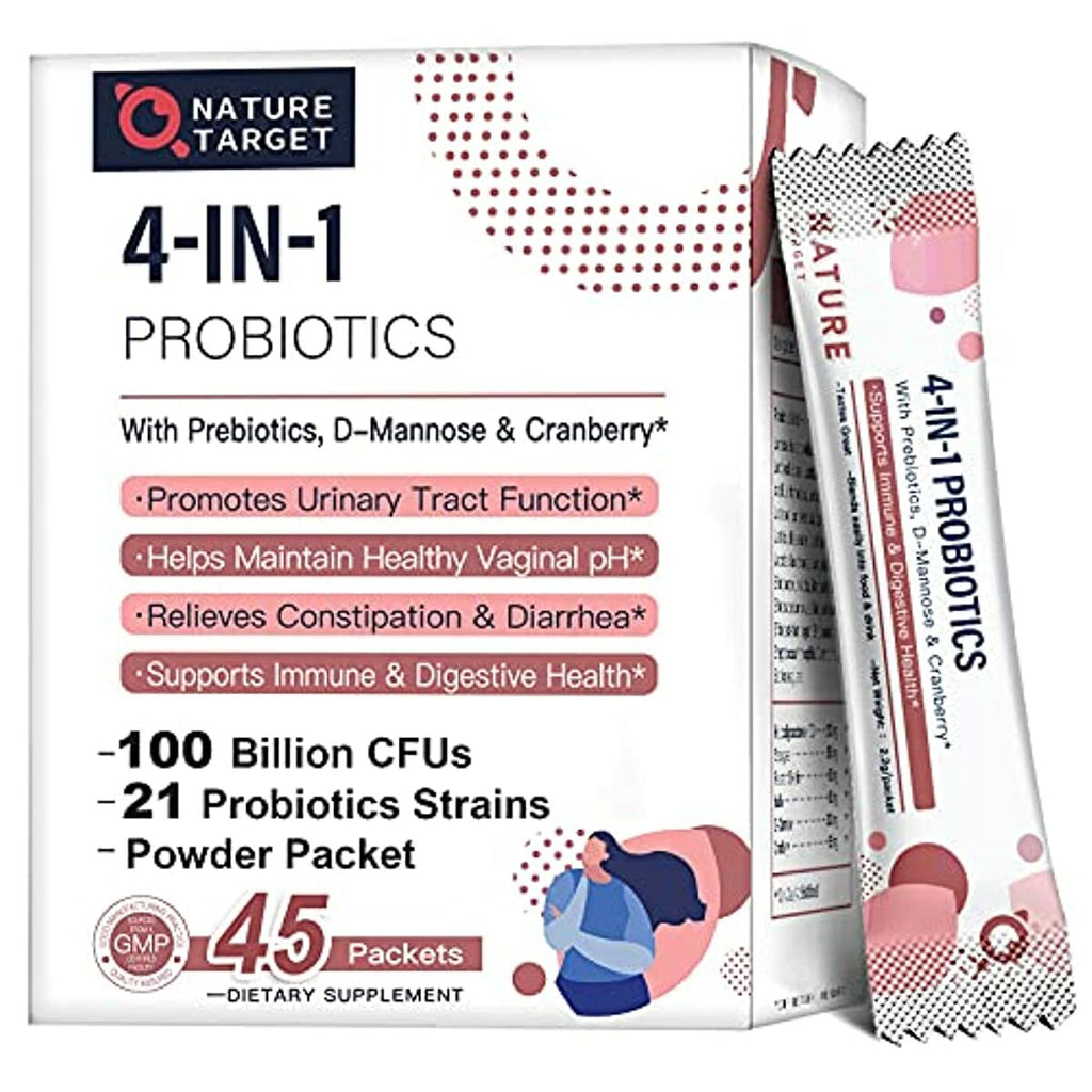 Probiotics-for-Women Prebiotics-and-Probiotics-Powder, 100-Billion-CFUs 45-Day-Supply, Women's-Probiotic with D-Mannose and Cranberry for Urinary Tract/Gut/ Digestive Health/Weight Management