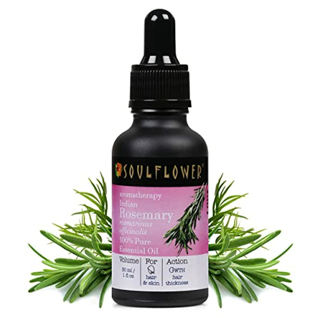 Soulflower Organic Rosemary Essential Oil for Dry & Damaged Hair | Frizzy Hair | Skin | Diffusion - 100% Pure, Nature, Vegan, Cruelty Free, No Alcohol, Preservatives, ECOCERT Cosmos Certified