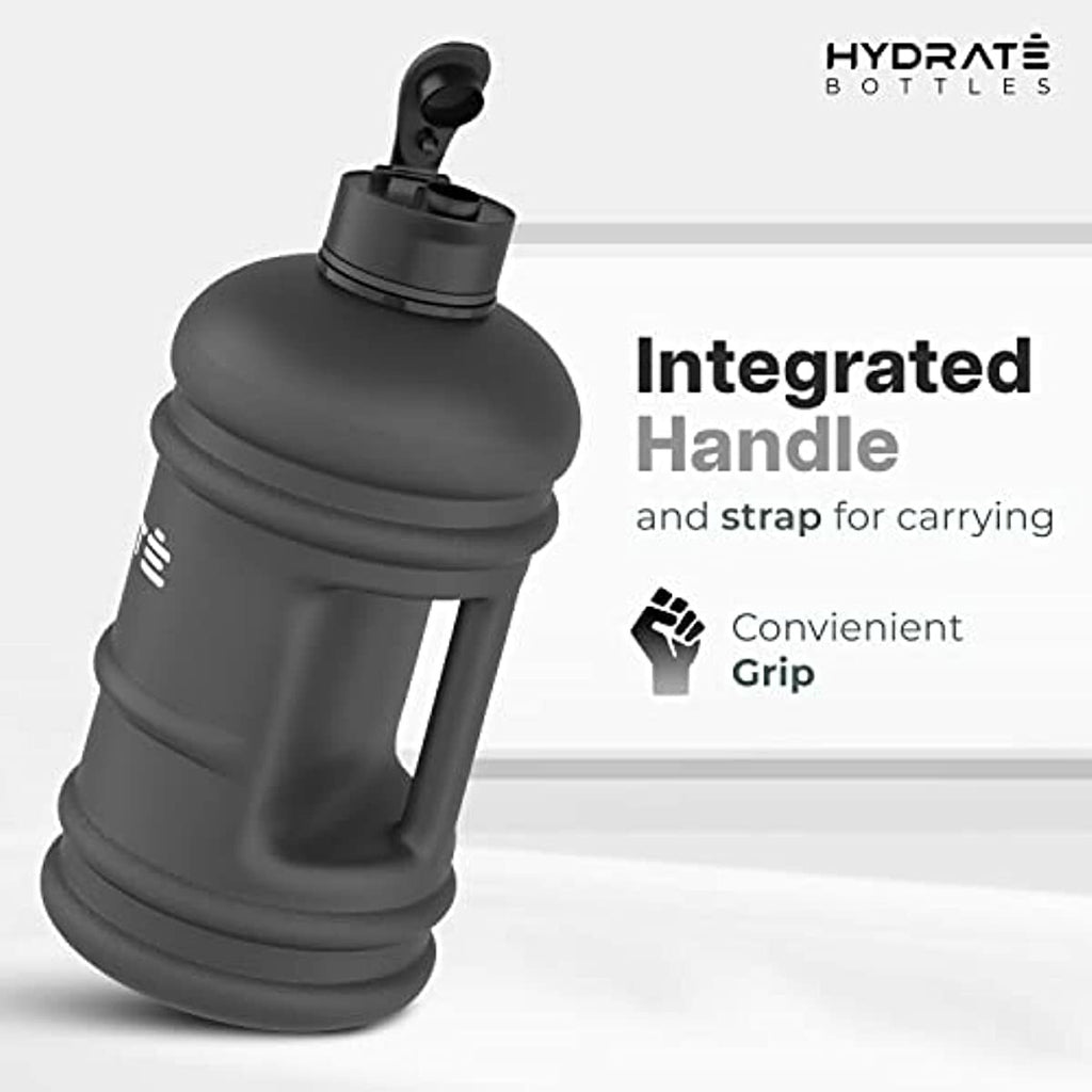 HYDRATE XL Jug Half Gallon Water Bottle - BPA Free, Flip Cap, Ideal for Gym, Large Sports Bottle, Extra strong material - Matte Black (74 oz water bottle)
