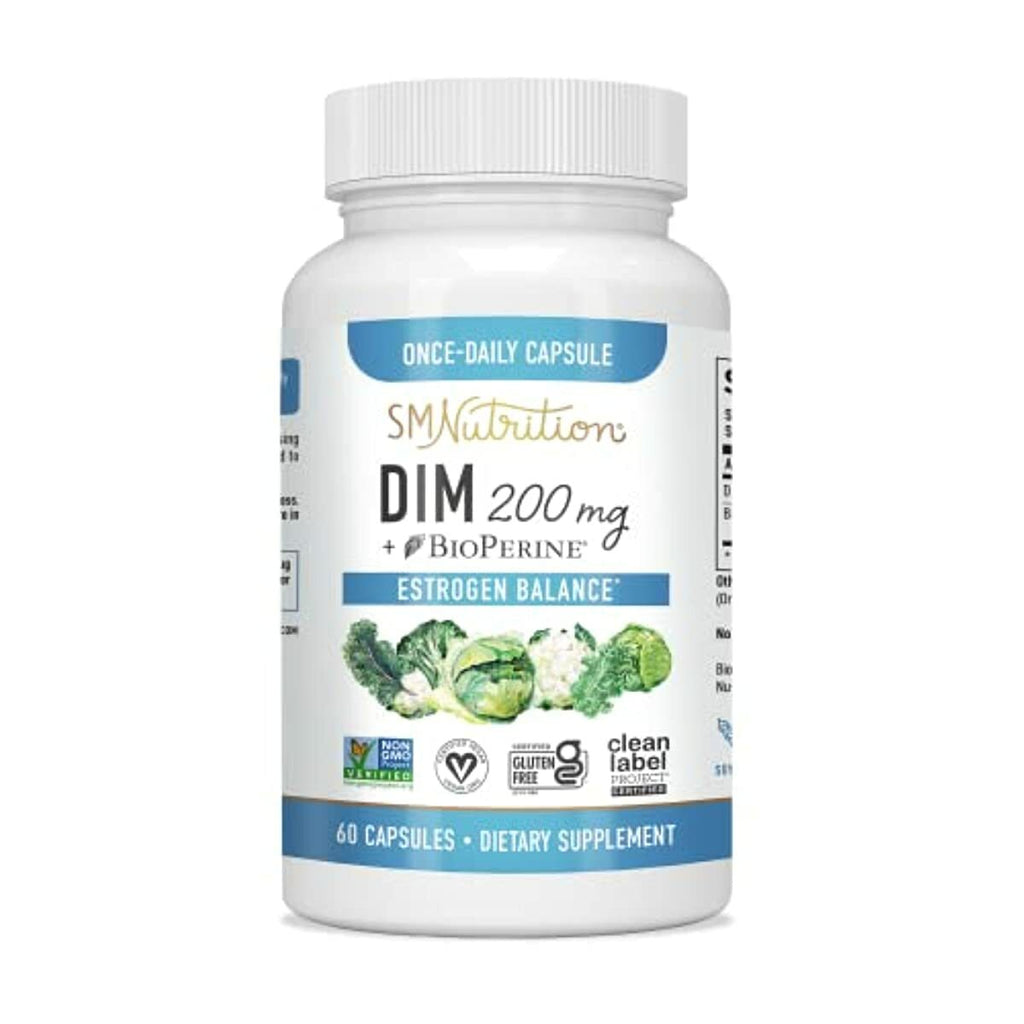 DIM Supplement 200 mg - Estrogen Balance for Women & Men | Hormone Balance, Hormonal Acne Supplements, Menopause Support by SM Nutrition | Vegan, Soy Free | 60 Count