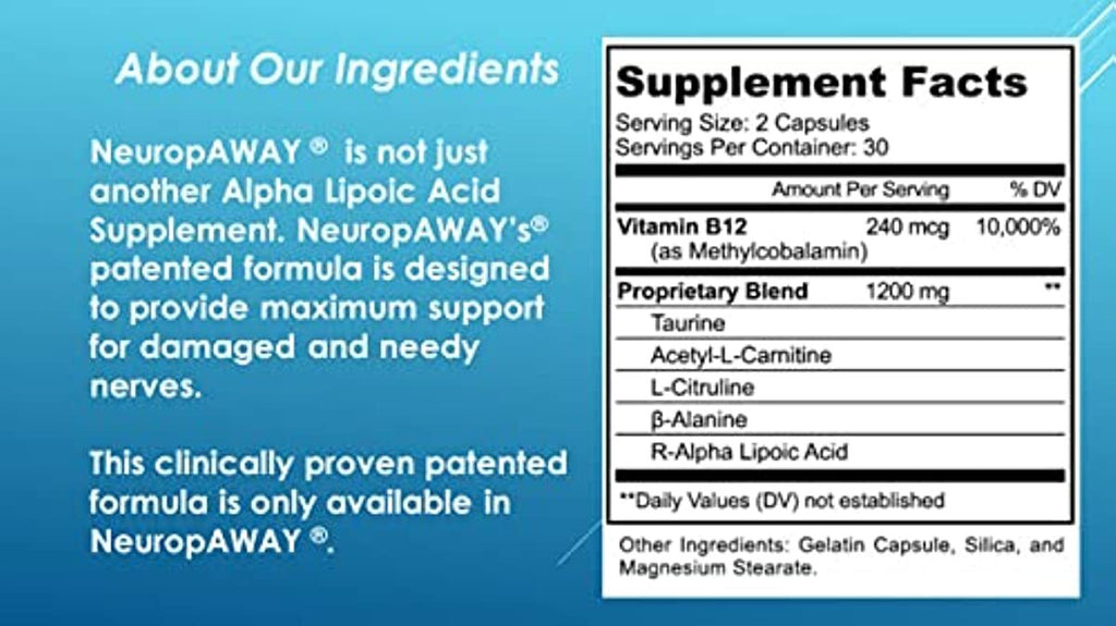 NeuropAWAY Nerve Support, Clinically Proven Patented Formula for Occasional Nerve Discomfort, Burning, Tingling, & Numbness in Fingers, Hands, Toes & Feet, 60 Daily Capsules