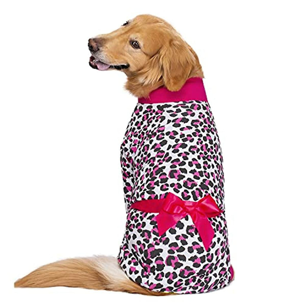 Miaododo Medium Large Dog Dresses Pajamas，Leopard Prints Ribbon Lightweight Pullover Dog Onesie Shirt,Full Coverage Dog Pjs Dog Jumpsuit Clothes Apparel (32, Dark Pink)