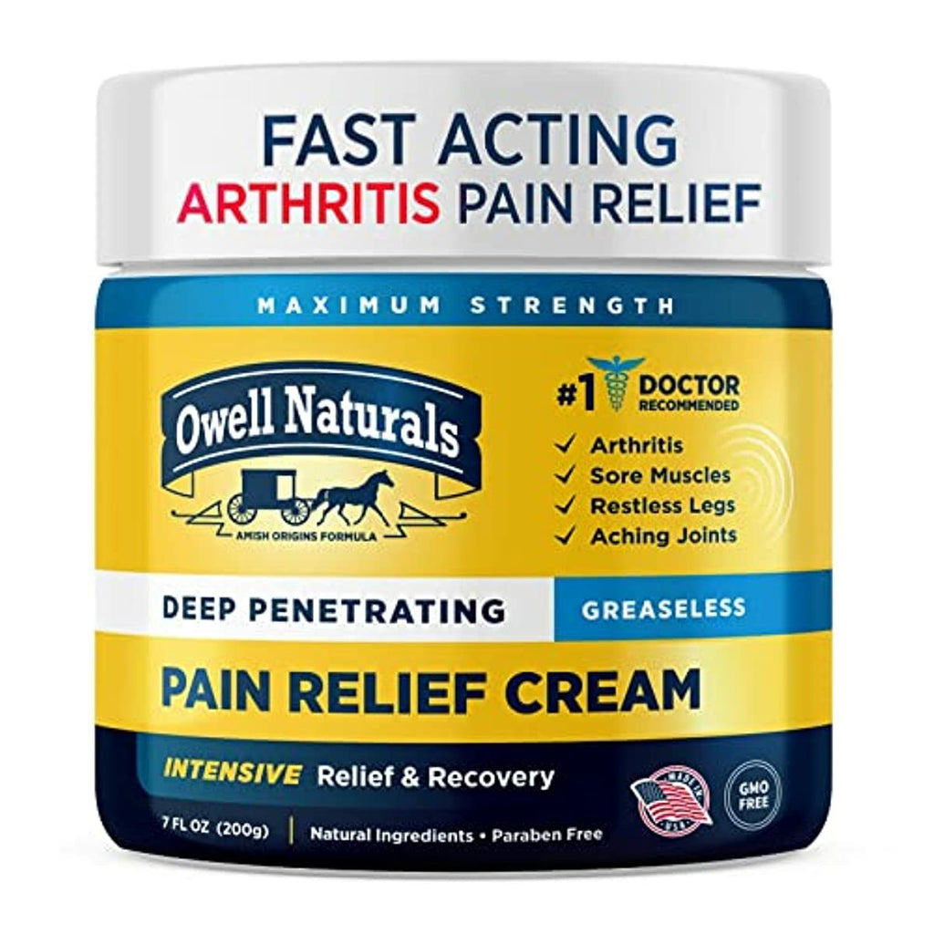 OWELL NATURALS Arthritis Pain Relief Cream 7 oz, Maximum Strength Deep Penetrating Relieving for Aches, Neuropathy, Joint, Muscle, Back, Knee, Feet, Hand, Ankle, Restless Legs, Shoulder
