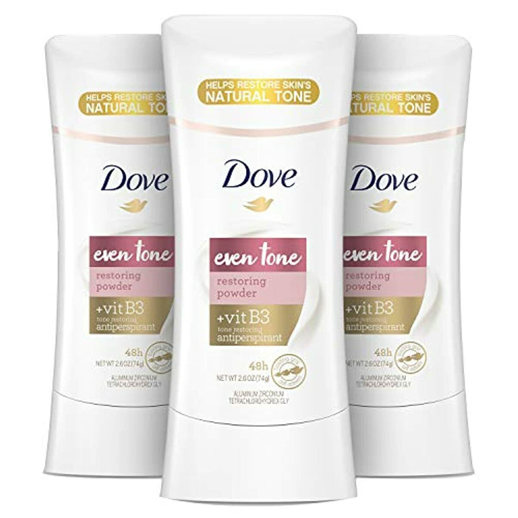 Dove Even Tone Antiperspirant Deodorant for Uneven Skin Tone Restoring Powder Sweat Block for All-Day Fresh Feeling 2.6 oz 3 Count