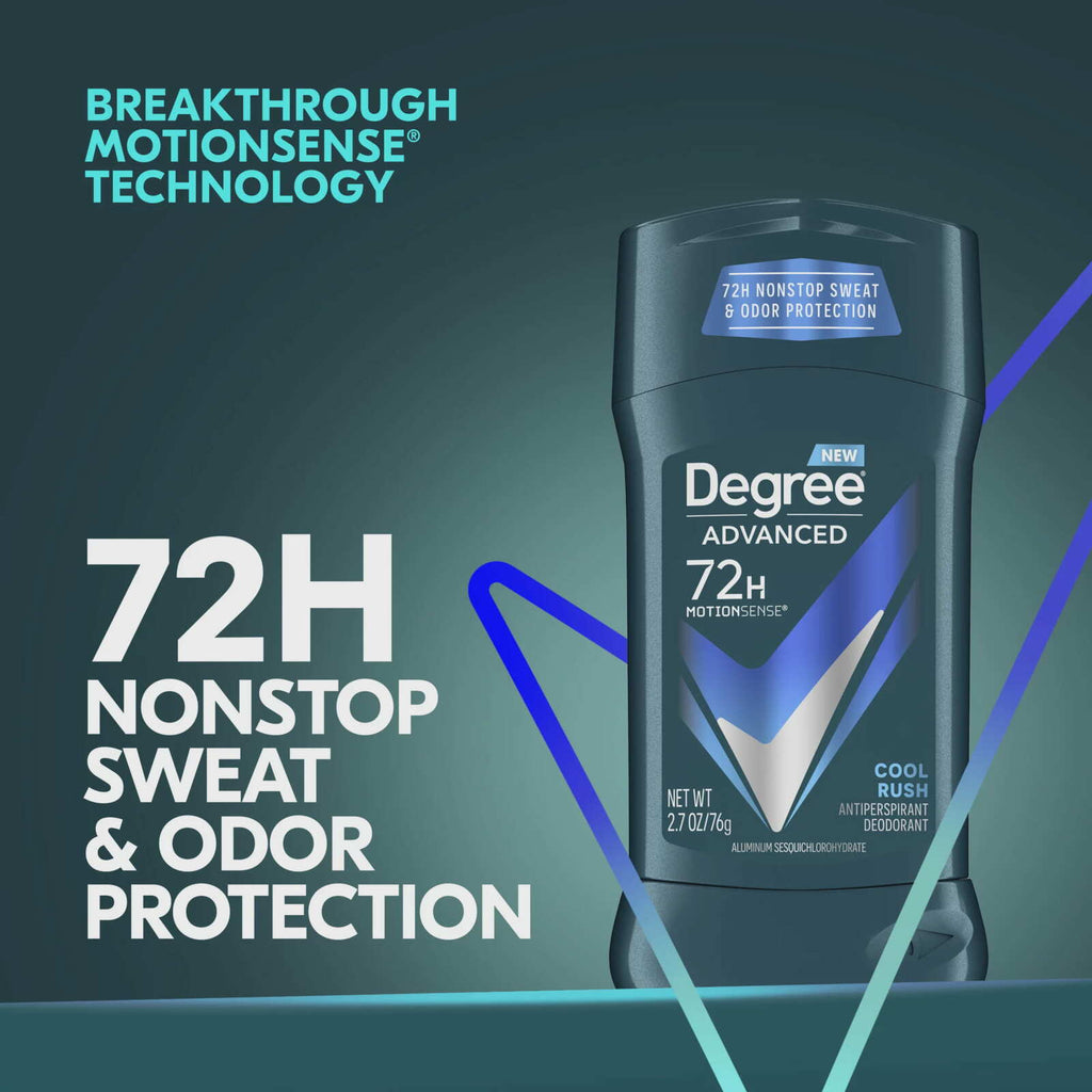 Degree Men Advanced Protection Antiperspirant Deodorant Cool Rush Antiperspirant For Men With MotionSense Technology 72-Hour Sweat and Odor Protection 2.7 oz, Twin Pack