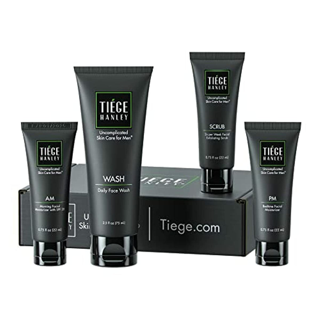 Tiege Hanley Anti-aging Skin Care Routine for Men with Face Serum| Skin Care System Level 3 | Face Wash, Scrub, Two Moisturizers, Eye Cream and Face Serum | Made in USA | 30 Day Supply