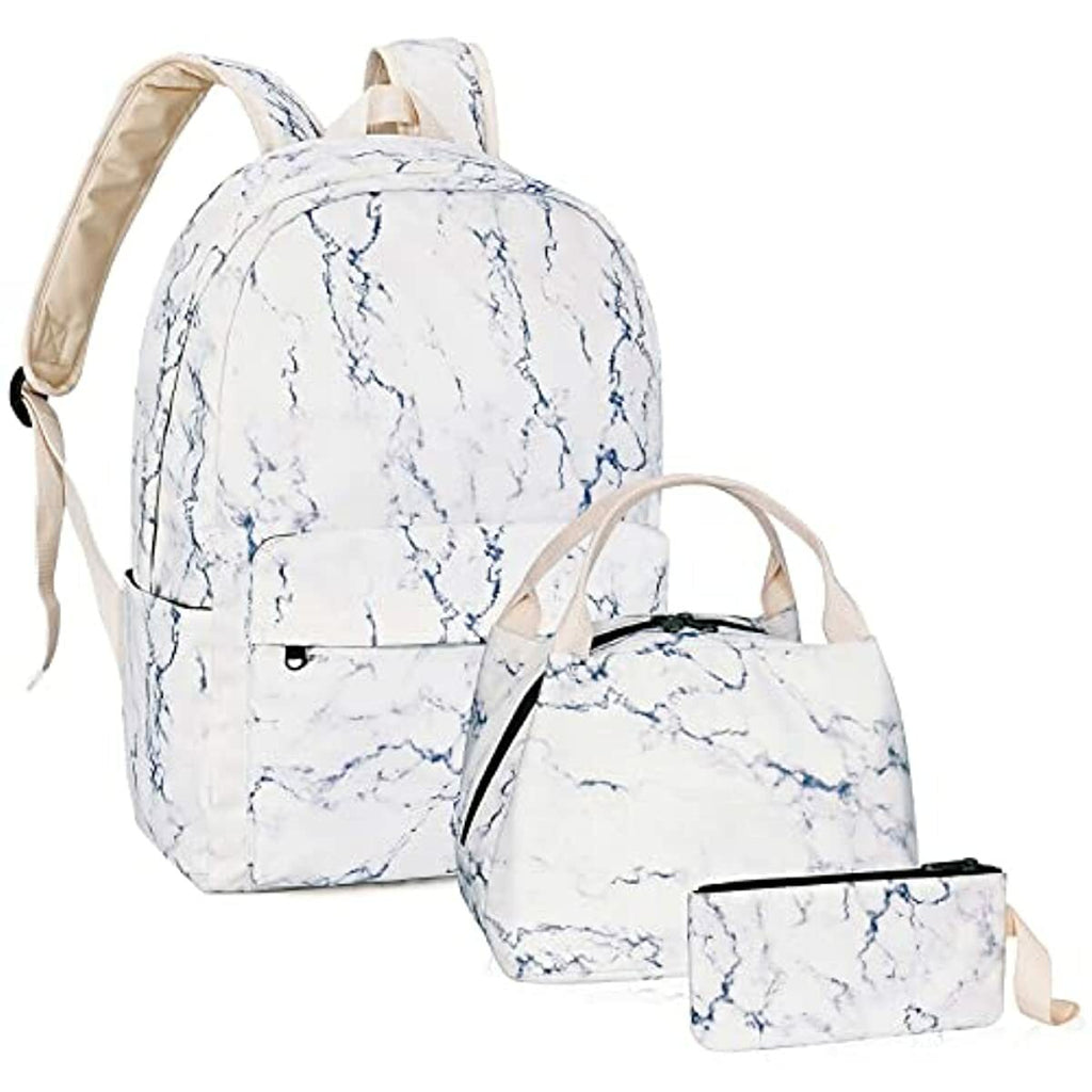 Marble School Backpack for Girls, Kids Teen School Bags Bookbags with Lunch Box and Pencil Case
