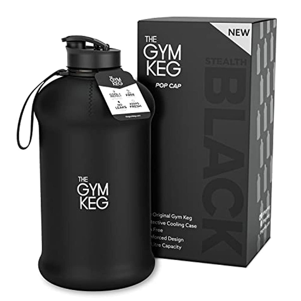 THE GYM KEG Gym Water Bottle 74oz | Half Gallon | Carry Handle | Big Water Jug for Sport | Large Reusable Drinking Water Bottles | Eco-friendly Jugs, Tritan BPA Free Plastic, Leakproof (Stealth Black)