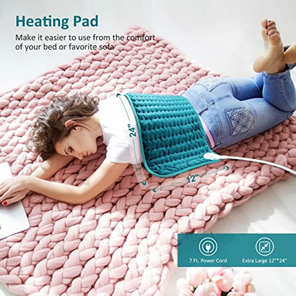 Electric Heating pad for Back/Shoulder/Neck/Knee/Leg Pain Relief, 6 Fast Heating Settings, Auto-Off, Machine Washable, Moist Dry Heat Options, Extra Large 12"x24"