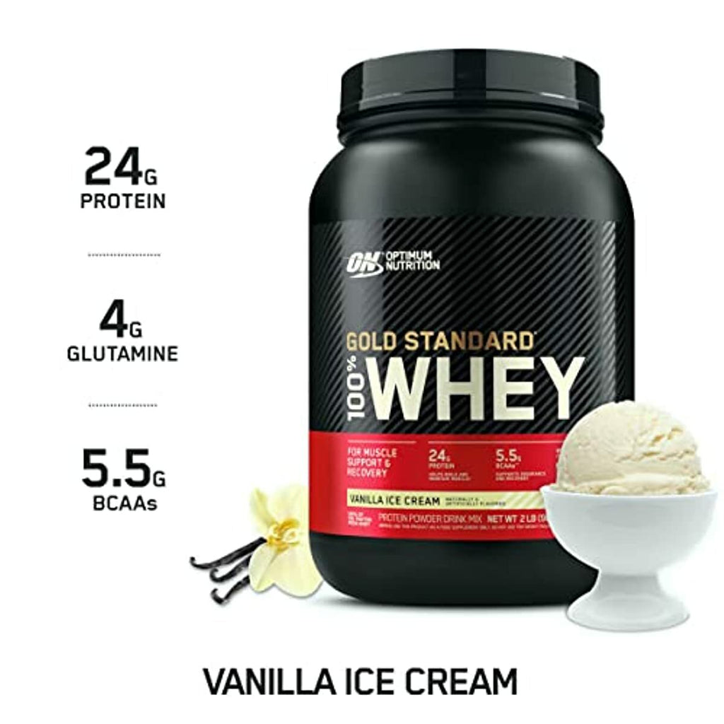Optimum Nutrition Gold Standard 100% Whey Protein Powder, Vanilla Ice Cream, 2 Pound (Packaging May Vary)