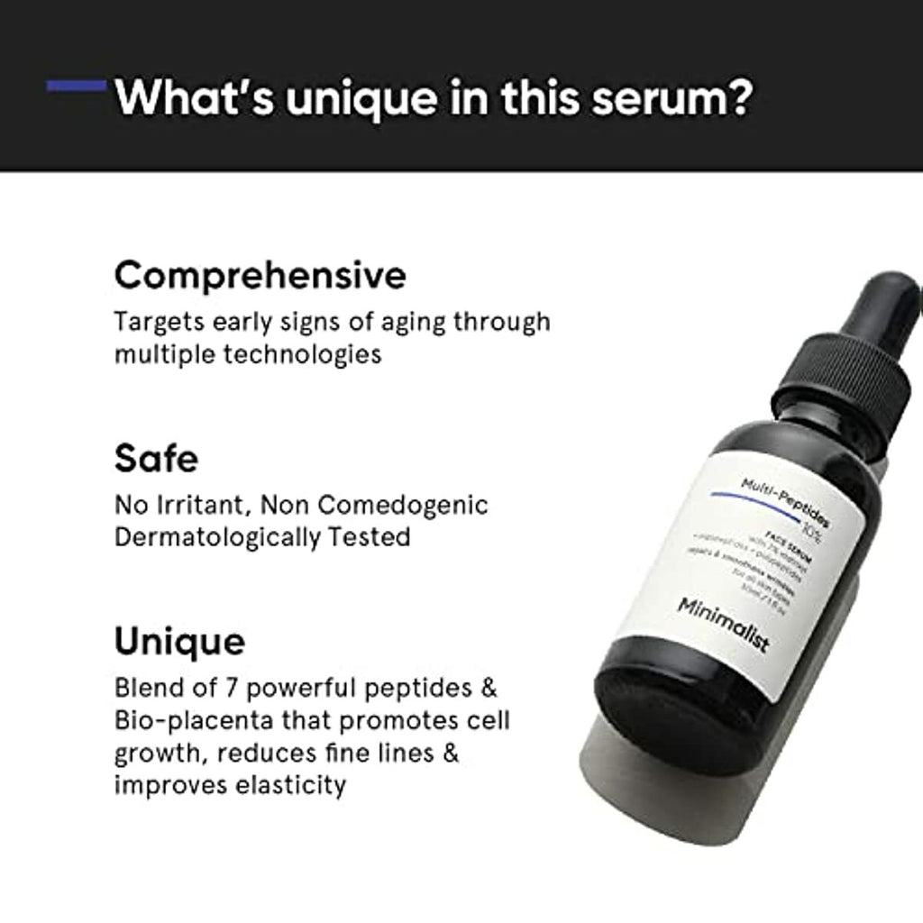 Minimalist Multi Peptide Night Face Serum for Ageless Younger Skin, 30 ml | Collagen Boosting, Hydrating & Overnight Repair Serum for Women & Men with 7% Matrixyl 3000 & 3% Bio-Placenta