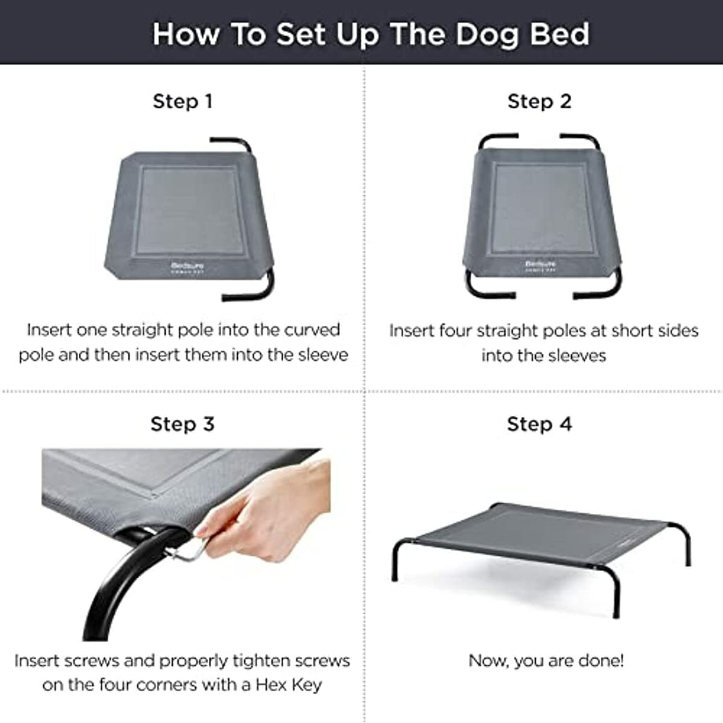 Bedsure Cooling Elevated Dog Bed, Outdoor Raised Dog Cots Beds with No-Slip Feet, Stable Frame & Durable Supportive Teslin Recyclable Mesh, Breathable, Indoor and Outdoor Pet Beds, Fits up to 40-150 lbs, S-XL Sizes
