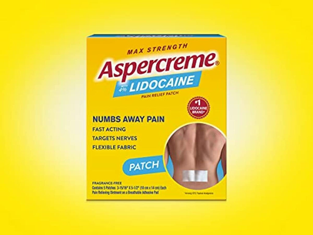 Aspercreme Max Strength Lidocaine Pain Relief Patch (5 Count) for Back Pain, Odor Free Pain Patches