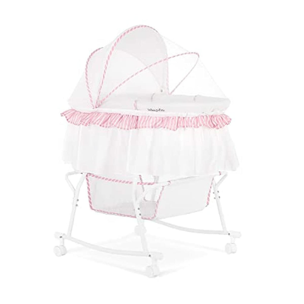 Dream On Me Lacy Portable 2-in-1 Bassinet & Cradle in Cream, Lightweight Baby Bassinet with Storage Basket, Adjustable and Removable Canopy