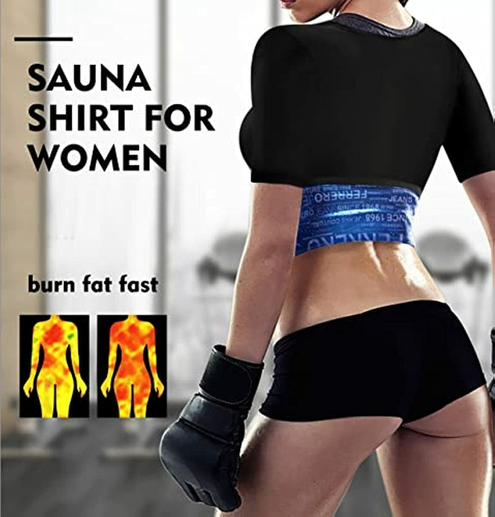 DYUAI Sauna Shrit for Women Sauna Short Sleeve Sauna Sweat Vest Sauna Suit Body Shaper Training Vest Heat Trapping Shirt Top