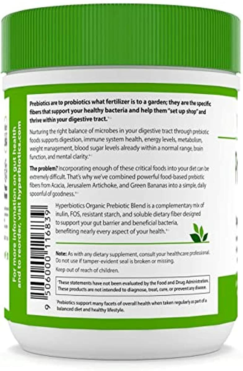 Hyperbiotics Vegan Organic Prebiotic Powder | 13.23oz, 54 Servings | Unflavored Fiber Supplement | Supports Healthy Digestion & Growth of Beneficial Bacteria | Jerusalem Artichoke and Acacia