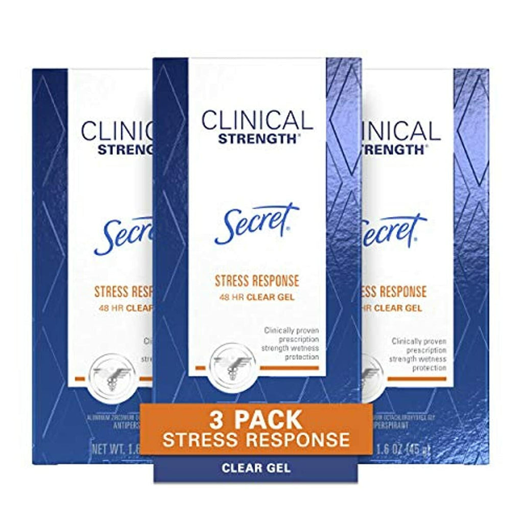 Secret Clinical Strength Antiperspirant Deodorant for Women, Stress Response Scent, Clear Gel, 1.6 Oz (Pack of 3)