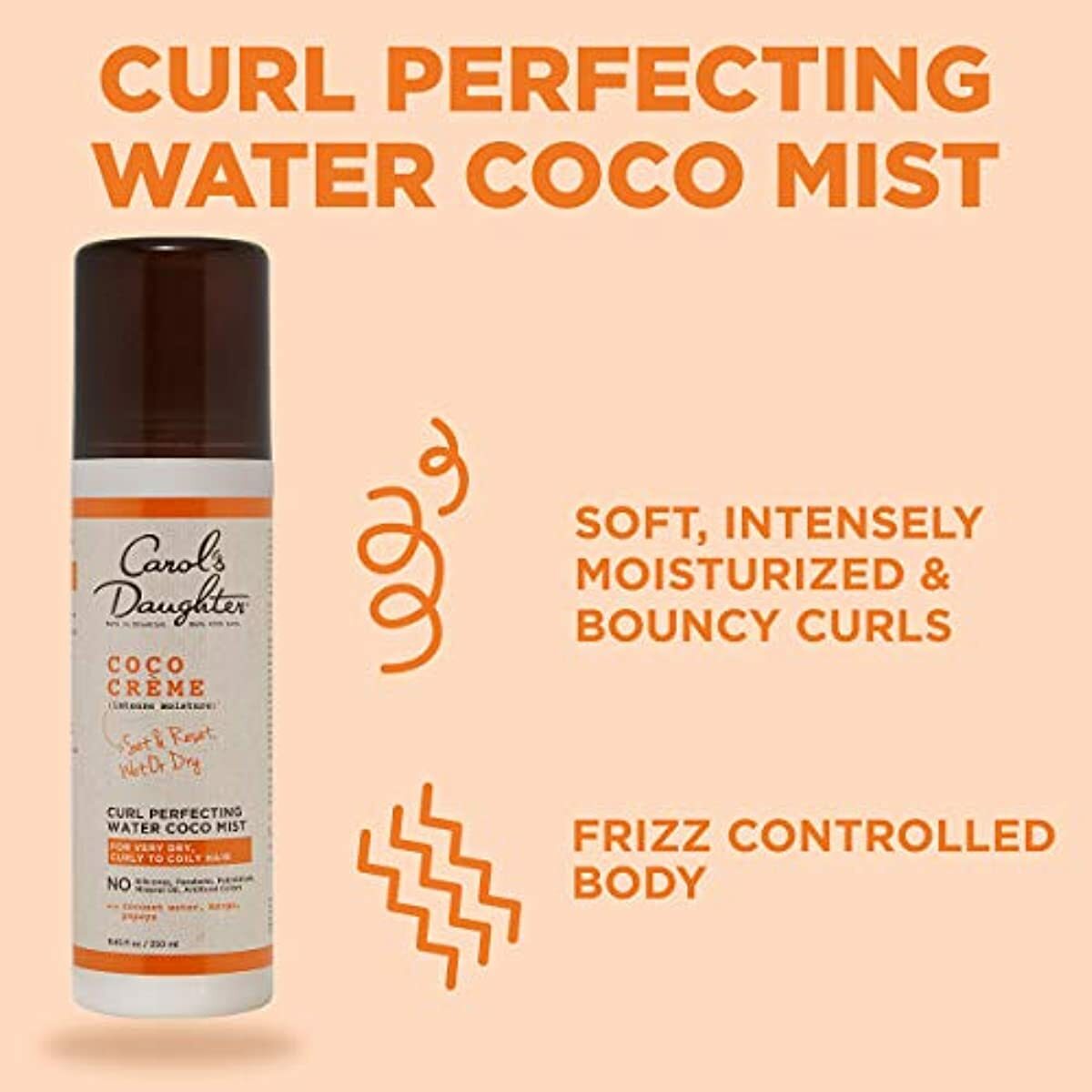 Carol’s Daughter Coco Creme Curl Perfecting Water Coco Mist, with Coconut Water, Silicone Free Curl Refresher Spray, Paraben Free Curl Activating Mist for Very Dry, Curly To Coily Hair, 5, 8.4 Fl Oz