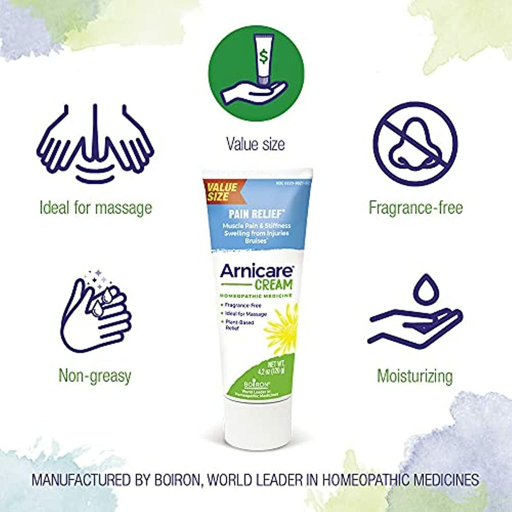 Boiron Arnicare Cream for Soothing Relief for Joint Pain, Muscle Pain, Muscle Soreness, and Swelling from Bruises or Injury - Fast Absorbing and Fragrance-Free - 4.2 oz