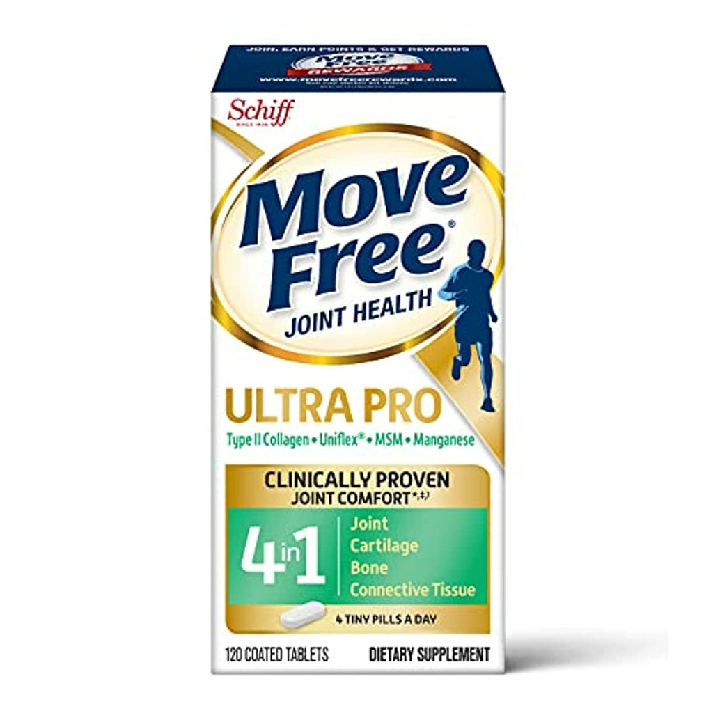 Move Free Ultra Pro with Quadruple Action Joint Support - Type 2 Collagen MSM Calcium Fructoborate & Manganese - Supports Joint Cartiliage Bone Connective Tissue, 120 Tablets (30 servings)