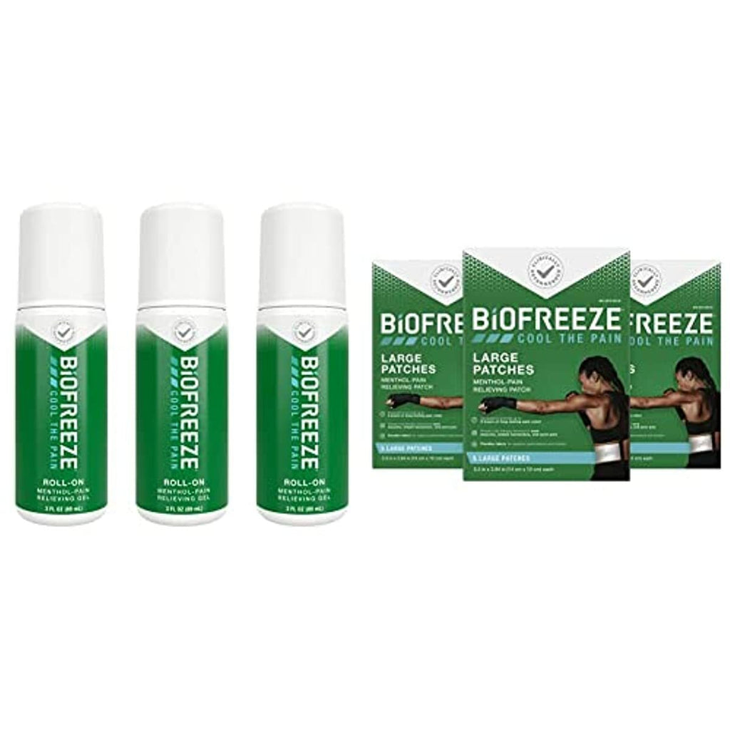 Biofreeze Roll-On Pain-Relieving Gel 3 FL OZ, Green (Pack Of 3) Tropical Pain Reliever For Muscles And Joints From Arthritis, Backache, Strains, Bruises, & Sprains (Package May Vary)