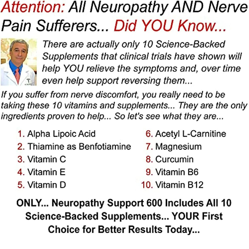 Neuropathy Nerve Support Relief Supplement - 600 mg Alpha Lipoic Acid - Benfotiamine, Peripheral, Sciatica, Feet Hand Legs Toe Support, Best Maximum Strength Natural Renew Formula 120 Pills