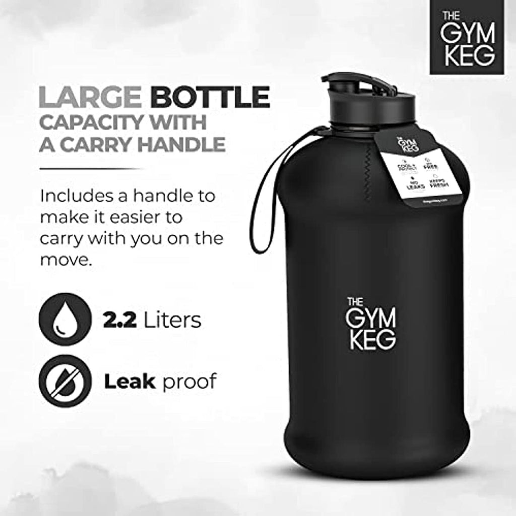 THE GYM KEG Gym Water Bottle 74oz, Half Gallon, Carry Handle