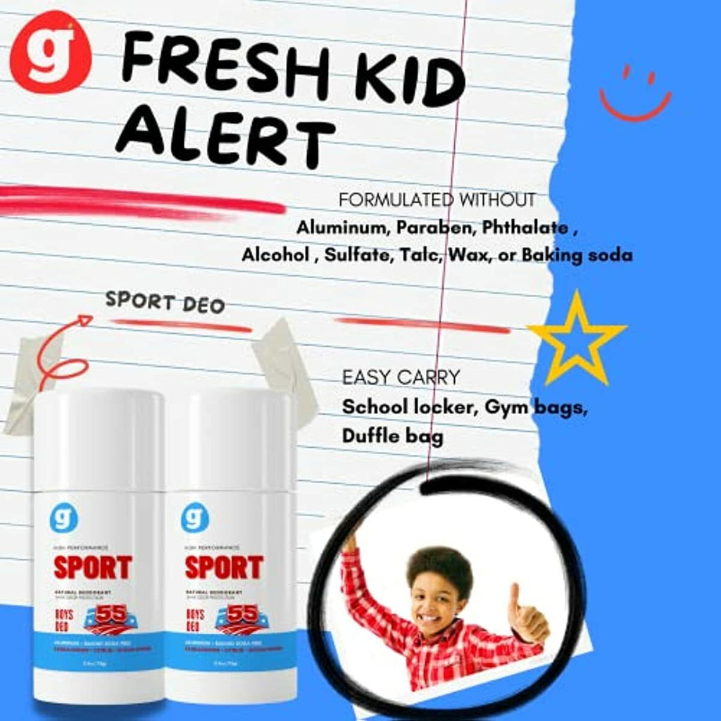 GrowingBasics Deodorant for Boys Ages 8 & Up (Set of 2) - SPORT A - High-Performance Natural Underarm Stick - Aluminum-Free - Prevent Body Odor - For a Kid or Teen Boy - Clean, Fresh, Cool - Grownish