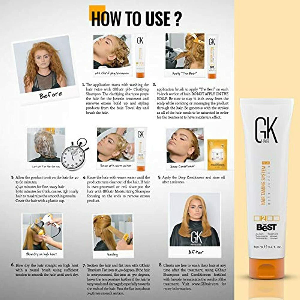 GK HAIR Global Keratin The Best (3.4 Fl Oz/100ml) Smoothing Keratin Hair Treatment - Professional Brazilian Complex Blowout Straightening For Silky Smooth & Frizz Free Hair - HAIR SMOOTHING TREATMENT-Formaldehyde Free