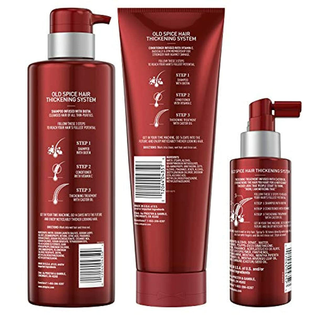 Old Spice Hair Thickening Bundle For Men, Biotin Shampoo, Vitamin C Conditioner, and Castor Oil Treatment