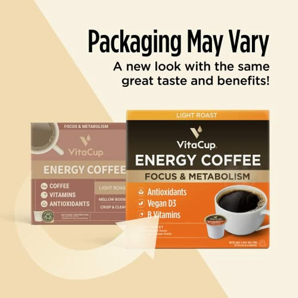 VitaCup Energy Light Roast Coffee Pods, Boost Focus & Metabolism, Antioxidants, B Vitamins, Crisp & Smooth,100% Arabica Coffee, Recyclable Single Serve Pod Compatible with Keurig K-Cup Brewers,16 Ct