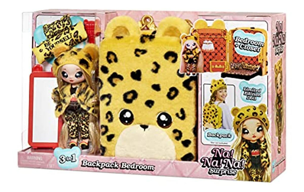Na! Na! Na! Surprise 3-in-1 Backpack Bedroom Playset Jennel Jaguar Fashion Doll in Exclusive Outfit, Fuzzy Jaguar Bag, Closet with Pillows & Blanket Accessories, Gift for Kids, Ages 5 6 7 8+ Years