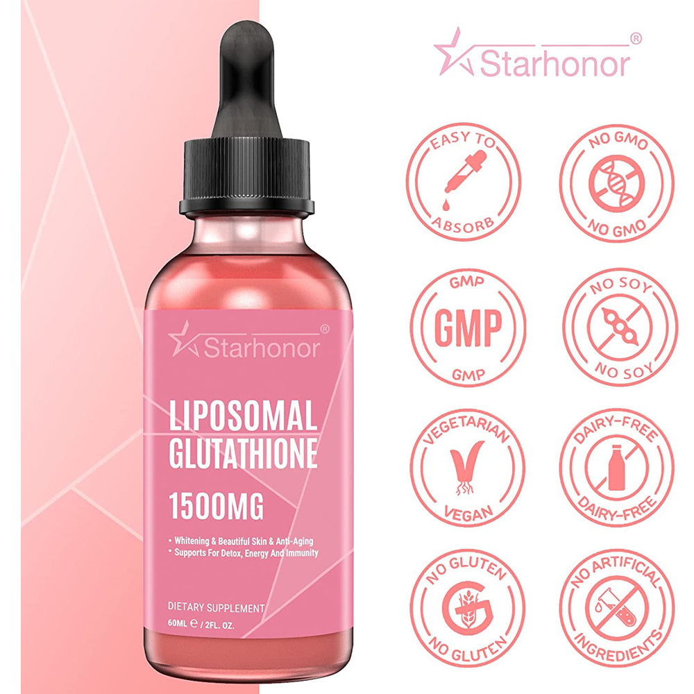 Liposomal Glutathione Liquid 1500mg, Starhonor Reduced Glutathione, Non-GMO Antioxidant Supplement for Enhanced Liver Detox, Cardiovascular, Brain, Immune Health, and Anti-Aging, 2.0 oz/60ML