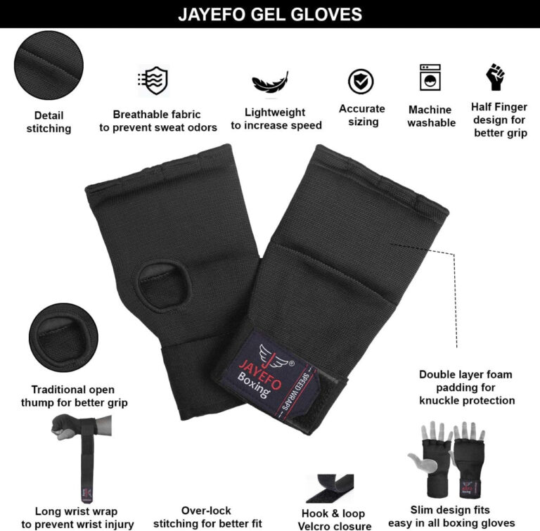 Jayefo Padded Inner Gloves for Boxing - Elastic Hand Wraps with Training Gel - Quick Boxing Wraps and Bandages for Men & Women - Wrist Wrap Protector Handwraps Kuckle Pair