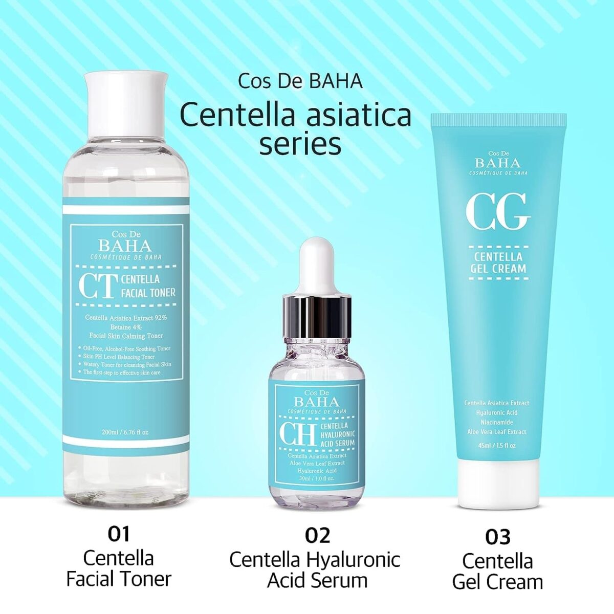 Cos De BAHA Centella Asiatica Soothing Calming Cream for Face/Neck - Cica Facial Gel Cream Lightweight Hydrate Boost Smooth, Daily Face Moisturizer, Silicone-Free, Lotion, 1.5 Fl Oz