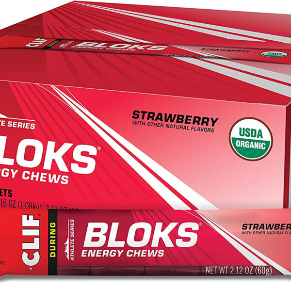 CLIF BLOKS - Energy Chews - Strawberry- Non-Gmo - Plant Based Food - Fast Fuel for Cycling and Running-Workout Snack (2.1 Ounce Packet, 18 Count) - (Assortment May Vary)