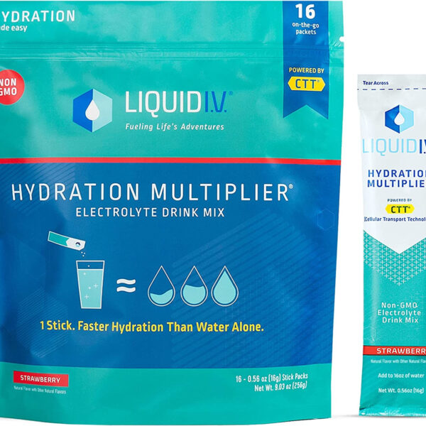 Liquid I.V. Hydration Multiplier - Strawberry - Hydration Powder Packets | Electrolyte Drink Mix | Easy Open Single-Serving Stick | Non-Gmo | 16 Sticks