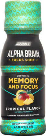 Alpha BRAIN Focus Energy Shot Supplement - Energy, Focus, Mood, Stress, Brain Booster Drink - Tropical (2.5 Fl Oz, 6 Ct)