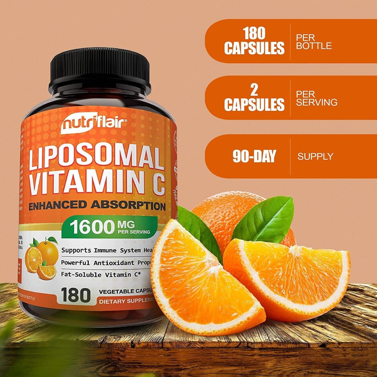 "Boost Your Immune System and Collagen Production with Nutriflair Liposomal Vitamin C - High Absorption, Fat Soluble Capsules for Maximum Benefits, Non-GMO, Vegan Formula"