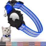 FEEYAR Airtag Cat Collar,Integrated Kitten Collar with Apple Airtag Holder, Reflective GPS Cat Collar with Bell[Black], Lightweight Tracker Cat Collars for Girl Boy Cats, Kittens and Puppies