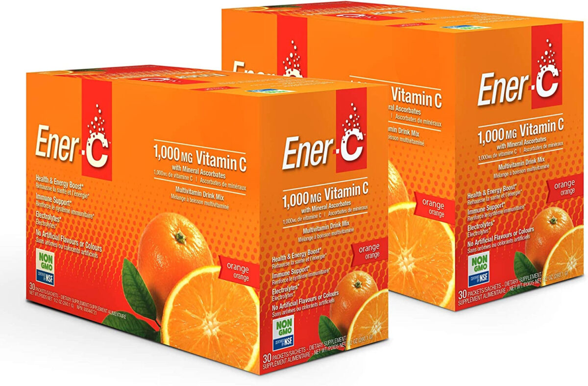 Ener-C Orange Multivitamin Drink Mix, 1000Mg Vitamin C, Non-Gmo, Vegan, Real Fruit Juice Powders, Natural Immunity Support, Electrolytes, Gluten Free, 30 Count (Pack of 1) - Free & Fast Delivery - Free & Fast Delivery