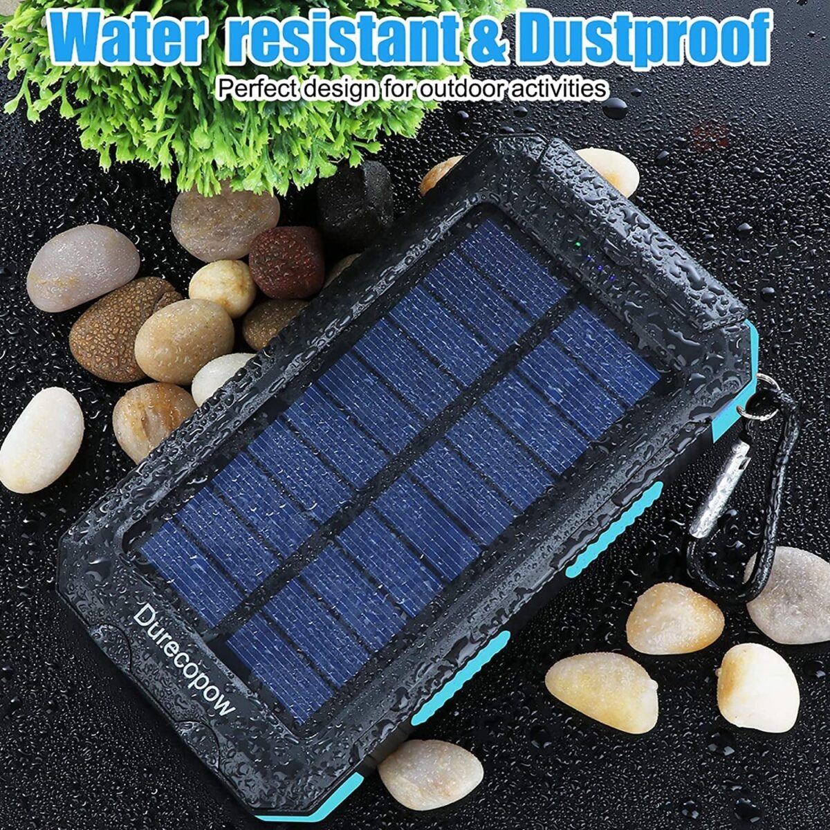 "Ultimate Outdoor Power Solution: Durecopow Solar Charger - 20000mAh Waterproof Power Bank with Dual USB Ports, LED Flashlight, and Compass - Never Run Out of Power on Your Adventures! (Blue)"