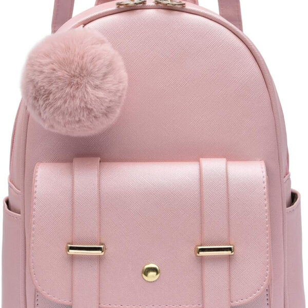 "Stylish and Trendy Mini Backpack Purse for Fashionable Girls and Women - Chic PU Leather Shoulder Bag with Pompom Detailing"