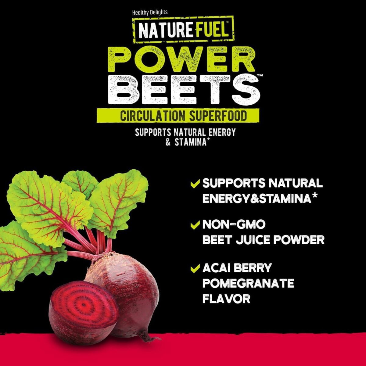 "Boost Your Energy and Stamina with Nature Fuel Power Beets Powder - A Delicious Blend of Acai Berry Pomegranate! Supports Circulation and Provides Natural Superfood Supplement. Non-GMO with 60 Servings!"