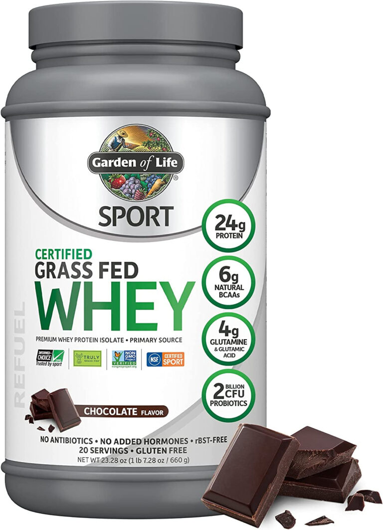 Garden of Life Sport Whey Protein Powder Chocolate, Premium Grass Fed Whey Protein Isolate plus Probiotics for Immune System Health, 24G Protein, Non GMO, Gluten Free, Cold Processed - 20 Servings